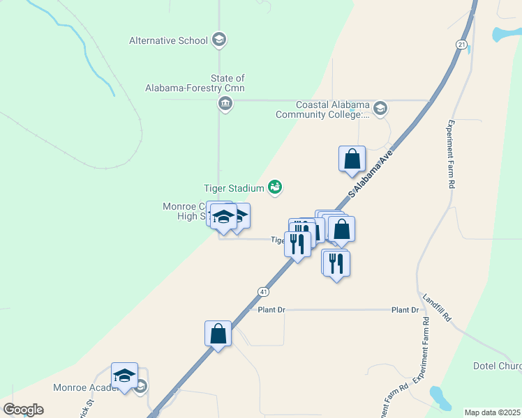 map of restaurants, bars, coffee shops, grocery stores, and more near 212 Tiger Drive in Monroeville