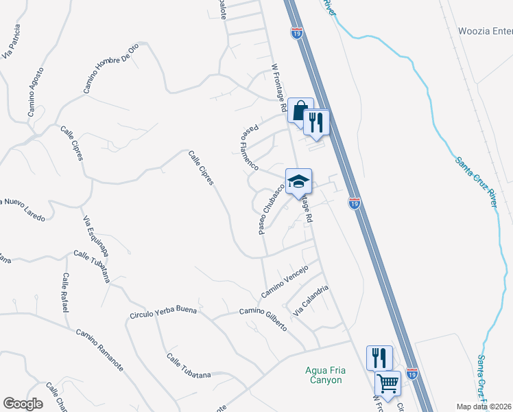 map of restaurants, bars, coffee shops, grocery stores, and more near 431 Circulo Cisne in Rio Rico