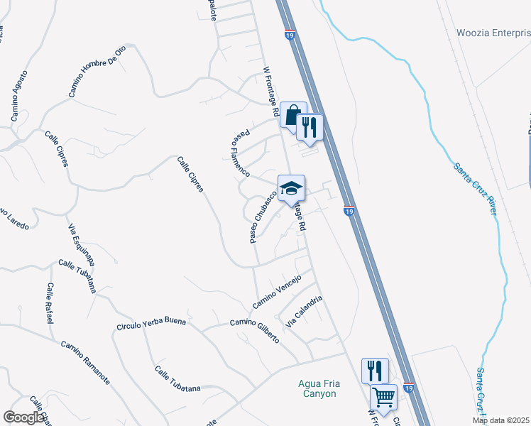 map of restaurants, bars, coffee shops, grocery stores, and more near 430 Avenida Oriol in Rio Rico