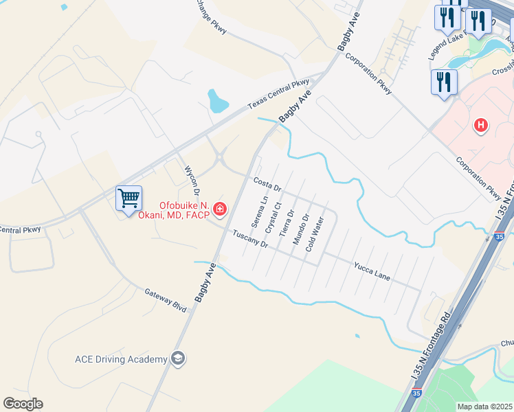 map of restaurants, bars, coffee shops, grocery stores, and more near 6525 Serena Lane in Woodway