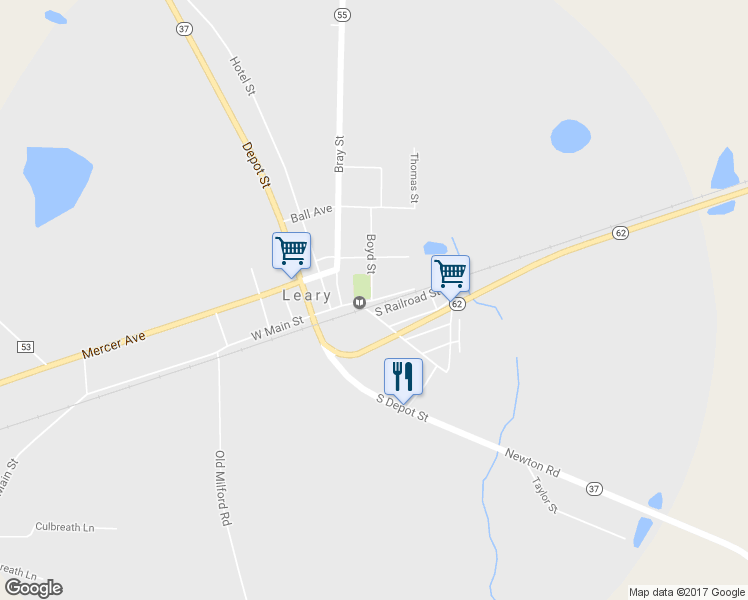 map of restaurants, bars, coffee shops, grocery stores, and more near 131 Main Street in Leary