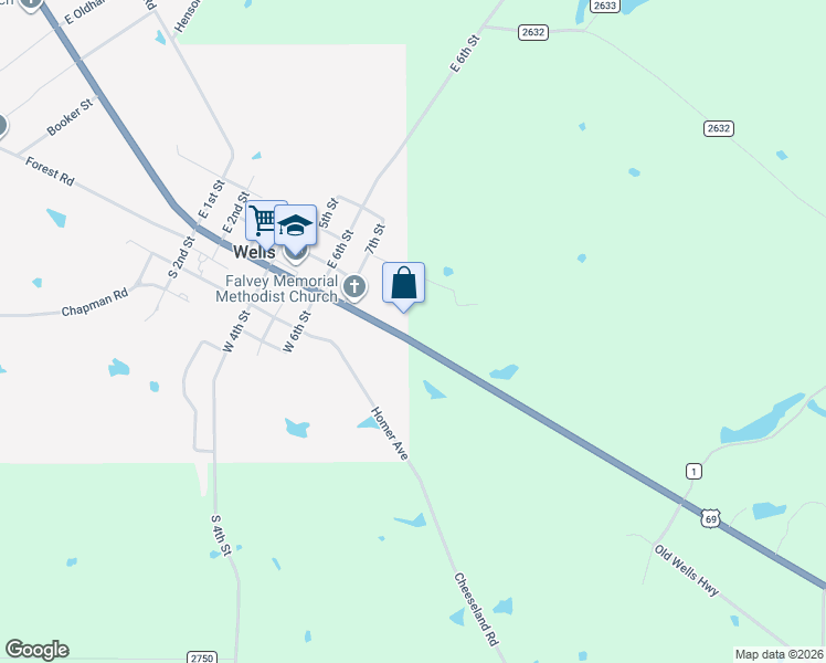 map of restaurants, bars, coffee shops, grocery stores, and more near 124 Rusk Avenue in Wells