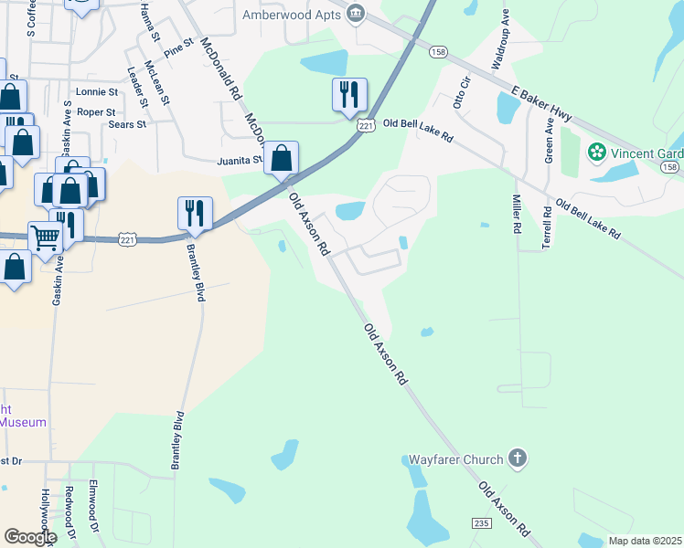 map of restaurants, bars, coffee shops, grocery stores, and more near 1227 Old Axson Road in Douglas