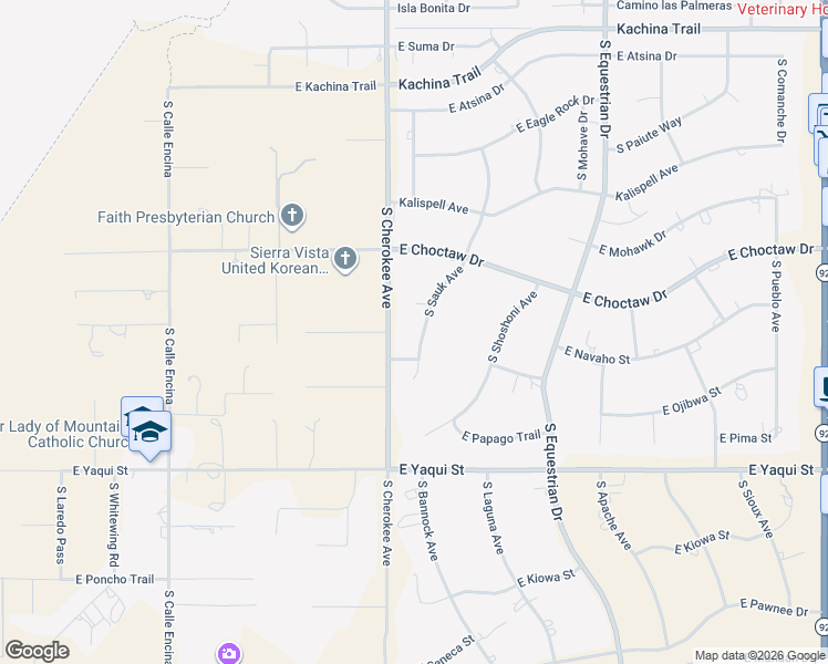 map of restaurants, bars, coffee shops, grocery stores, and more near 4536 South Sauk Avenue in Sierra Vista