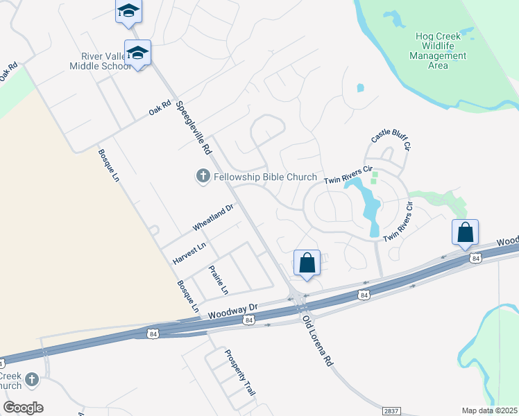 map of restaurants, bars, coffee shops, grocery stores, and more near 1140 Boldmere Road in Waco