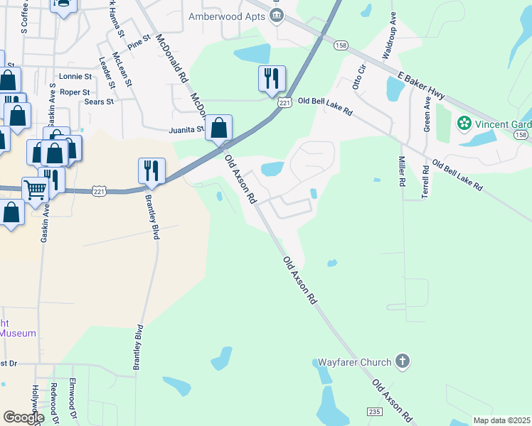 map of restaurants, bars, coffee shops, grocery stores, and more near 1227 Old Axson Road in Douglas