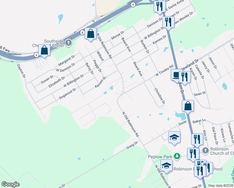 map of restaurants, bars, coffee shops, grocery stores, and more near 744 North Old Robinson Road in Robinson