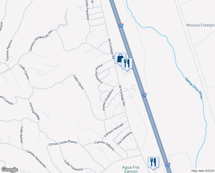 map of restaurants, bars, coffee shops, grocery stores, and more near 456 Paseo Flamenco in Rio Rico