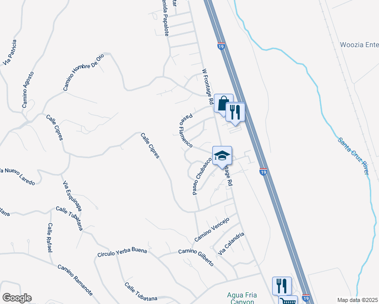 map of restaurants, bars, coffee shops, grocery stores, and more near 1263 Calle Ganzo in Rio Rico