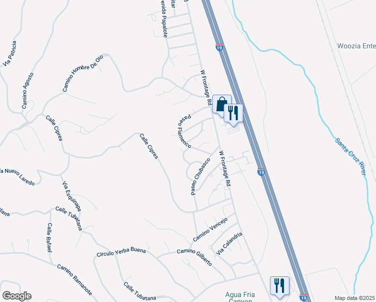 map of restaurants, bars, coffee shops, grocery stores, and more near 1263 Calle Ganzo in Rio Rico