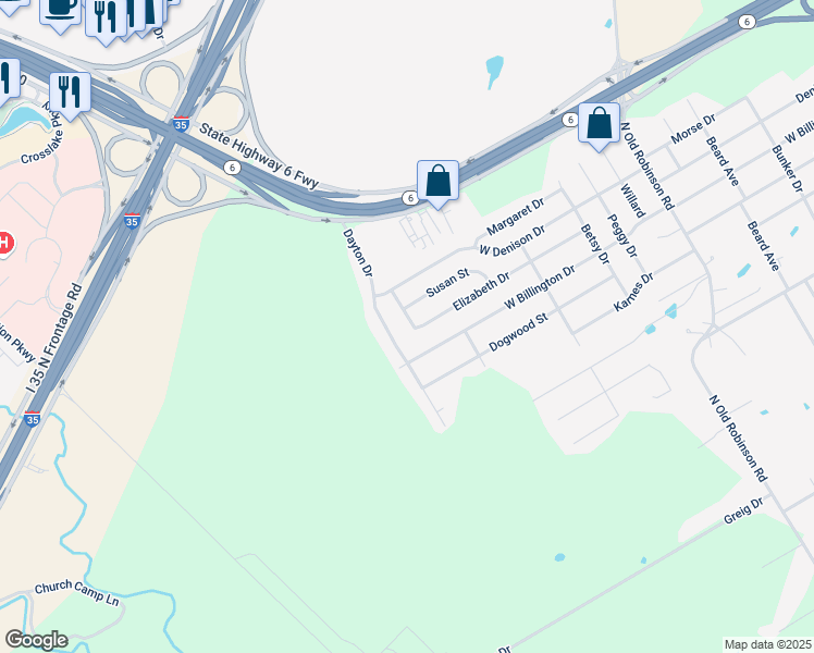 map of restaurants, bars, coffee shops, grocery stores, and more near 1000 Elizabeth Drive in Robinson
