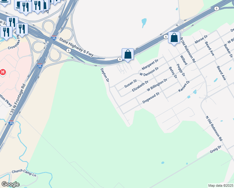 map of restaurants, bars, coffee shops, grocery stores, and more near 1000 Elizabeth Drive in Robinson