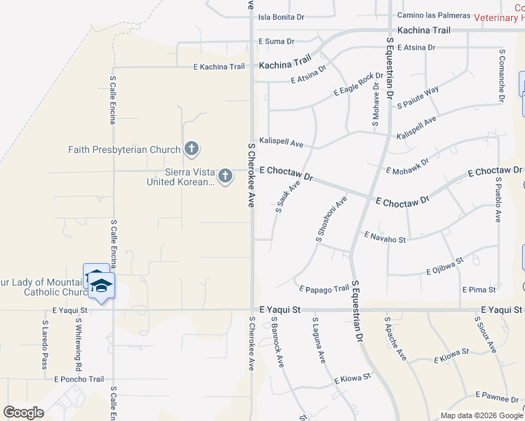 map of restaurants, bars, coffee shops, grocery stores, and more near 4536 South Sauk Avenue in Sierra Vista