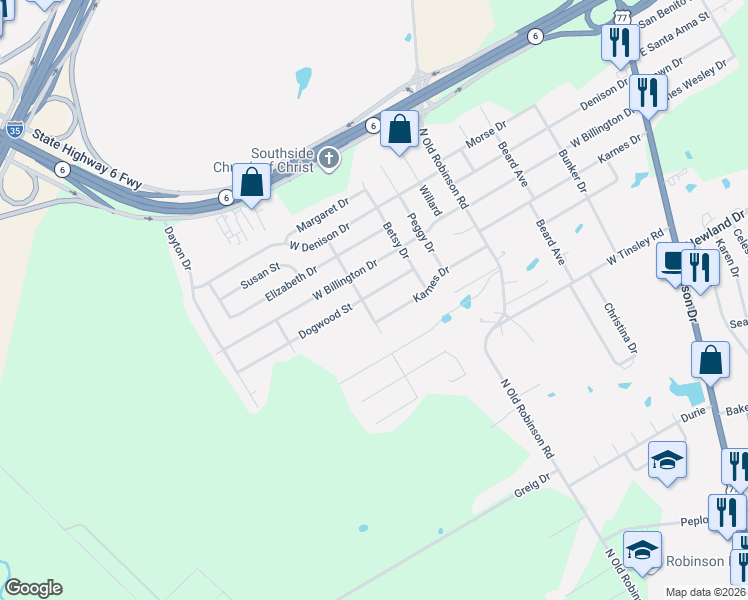 map of restaurants, bars, coffee shops, grocery stores, and more near 712 Billington Drive in Robinson
