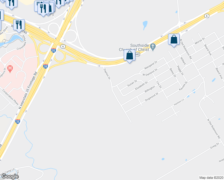 map of restaurants, bars, coffee shops, grocery stores, and more near 1012 Dayton Drive in Robinson