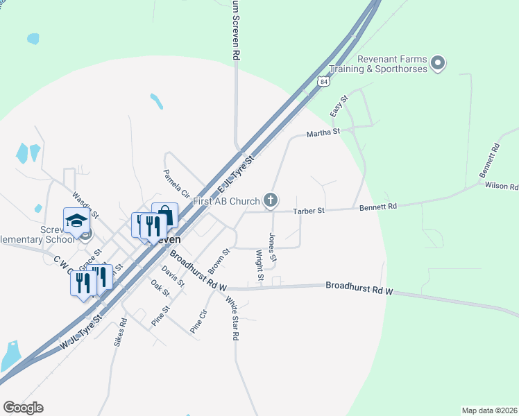 map of restaurants, bars, coffee shops, grocery stores, and more near 308 Tarber Street in Screven