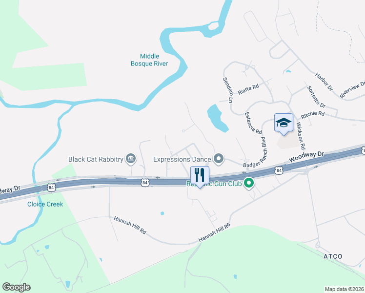 map of restaurants, bars, coffee shops, grocery stores, and more near 17058 Dominion Drive in Woodway