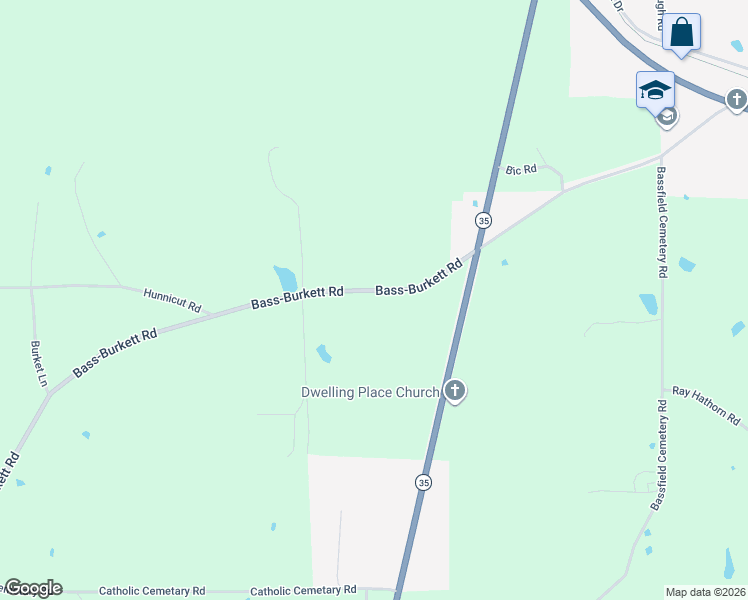 map of restaurants, bars, coffee shops, grocery stores, and more near Bass-Burkett Road in Bassfield