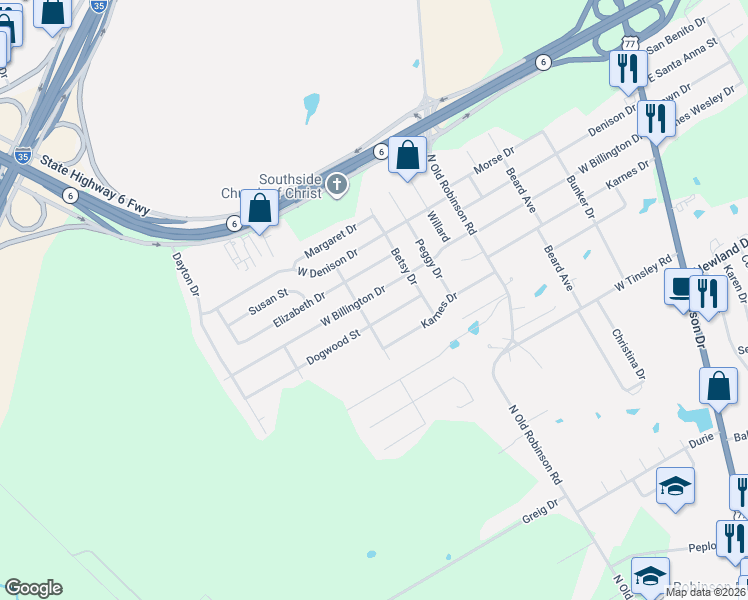 map of restaurants, bars, coffee shops, grocery stores, and more near 712 West Billington Drive in Robinson