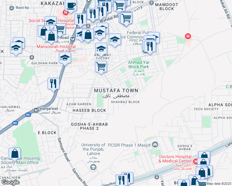 map of restaurants, bars, coffee shops, grocery stores, and more near in Lahore