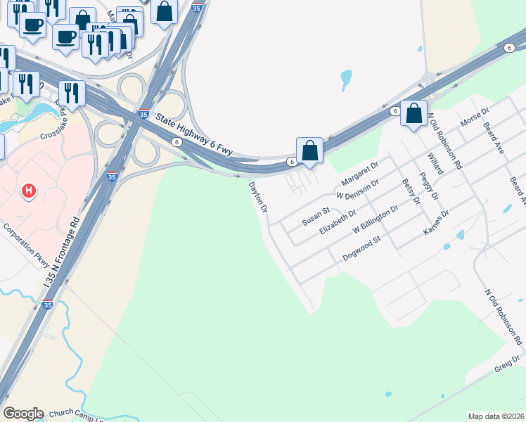 map of restaurants, bars, coffee shops, grocery stores, and more near 1200 Dayton Drive in Robinson