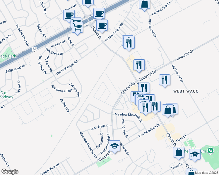 map of restaurants, bars, coffee shops, grocery stores, and more near 405 Chapel Trail Circle in Hewitt