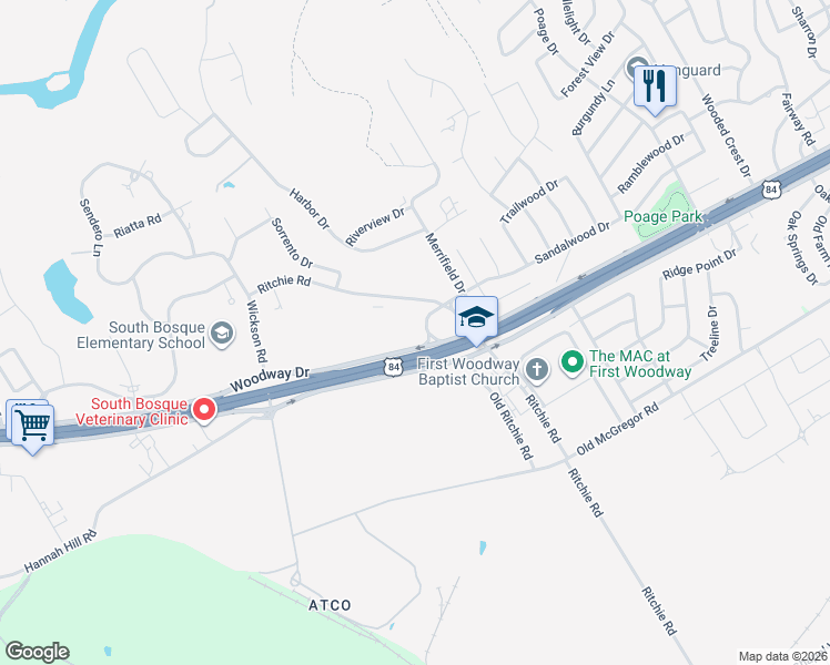 map of restaurants, bars, coffee shops, grocery stores, and more near 13525 Sandalwood Drive in Woodway