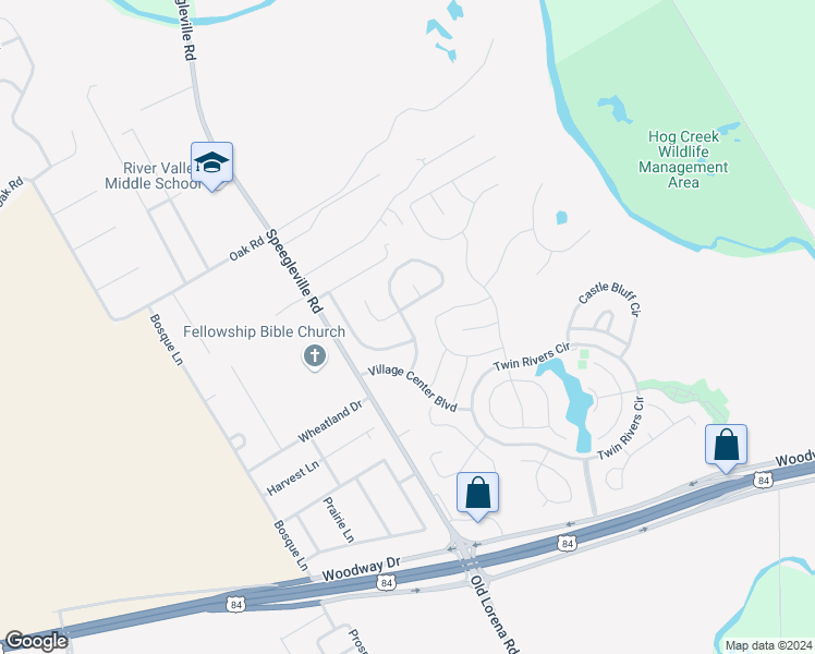 map of restaurants, bars, coffee shops, grocery stores, and more near 203 Edinburgh Lane in Waco