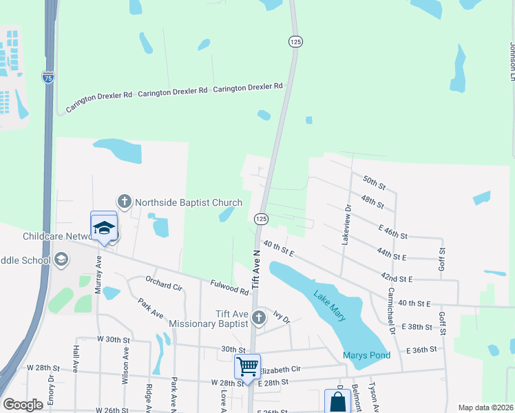 map of restaurants, bars, coffee shops, grocery stores, and more near 4024 Tift Avenue North in Tifton