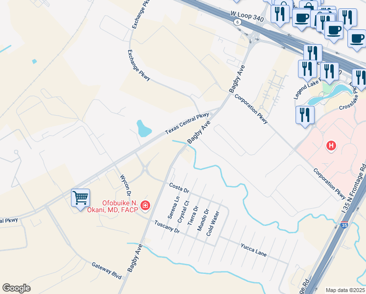 map of restaurants, bars, coffee shops, grocery stores, and more near 7501 Bagby Avenue in Woodway