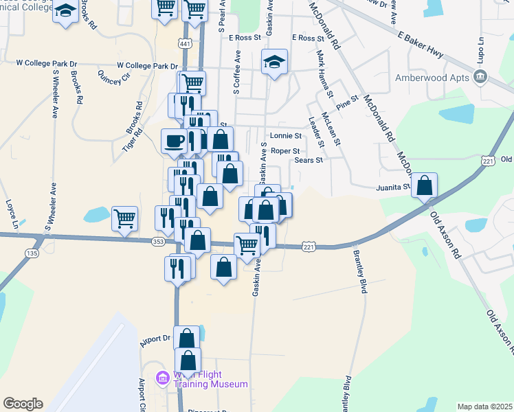 map of restaurants, bars, coffee shops, grocery stores, and more near 1361 Gaskin Avenue South in Douglas