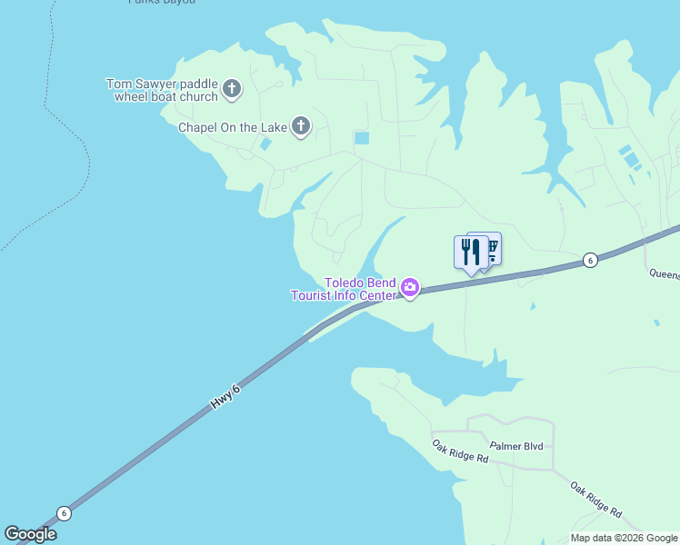 map of restaurants, bars, coffee shops, grocery stores, and more near 15056-15172 Texas Highway in Many