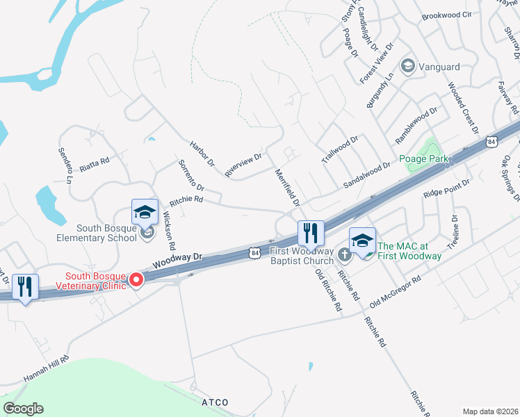 map of restaurants, bars, coffee shops, grocery stores, and more near 13525 Sandalwood Drive in Woodway
