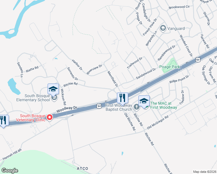map of restaurants, bars, coffee shops, grocery stores, and more near 13525 Sandalwood Drive in Woodway