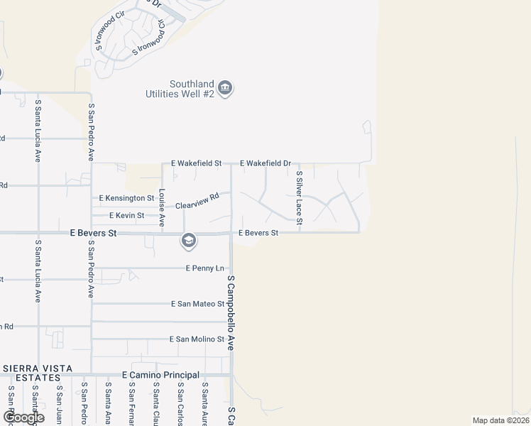 map of restaurants, bars, coffee shops, grocery stores, and more near 5342 East Desert Spoon Drive in Sierra Vista