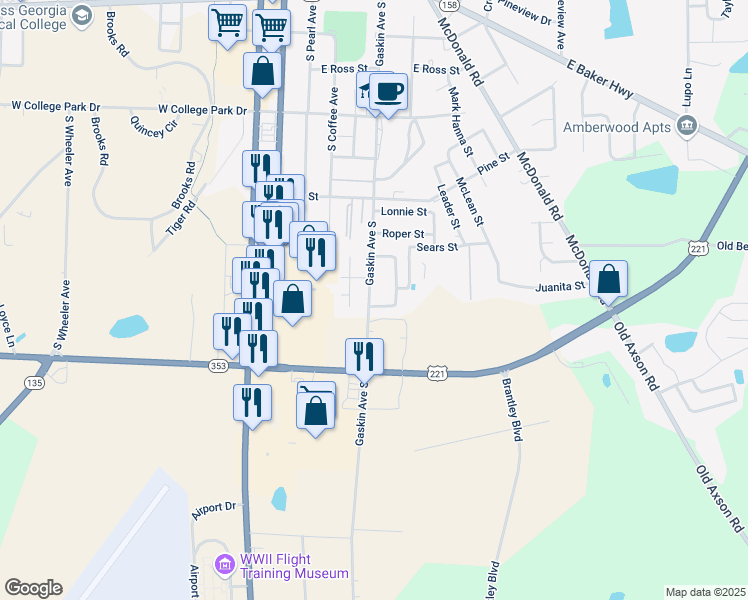 map of restaurants, bars, coffee shops, grocery stores, and more near 1361 Gaskin Avenue South in Douglas