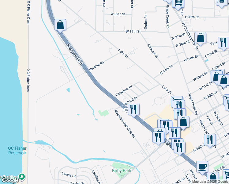 map of restaurants, bars, coffee shops, grocery stores, and more near 3353 Erin Street in San Angelo