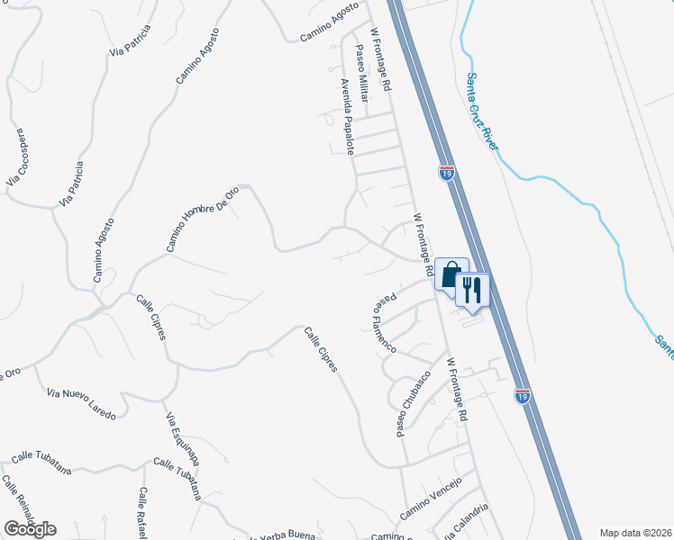 map of restaurants, bars, coffee shops, grocery stores, and more near 474 Alondra Court in Rio Rico