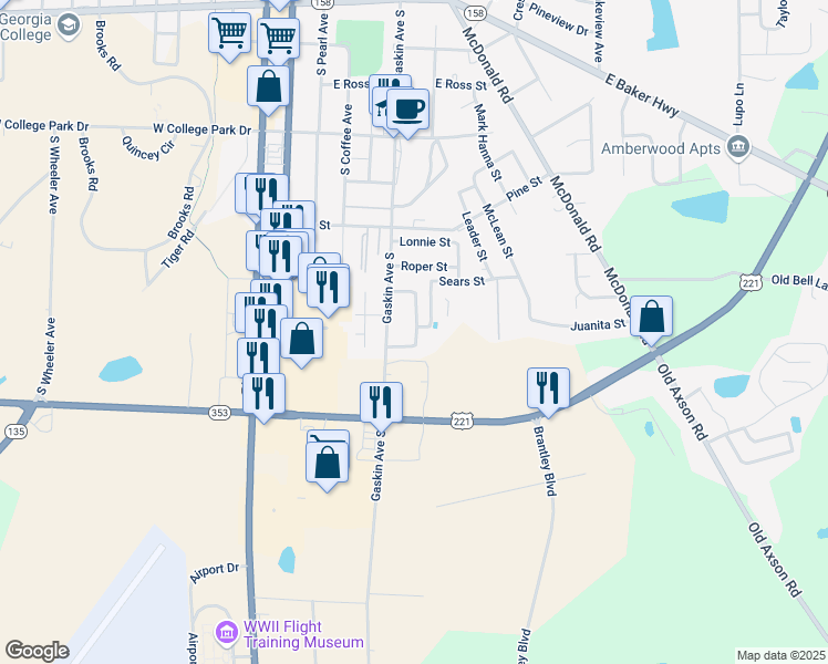 map of restaurants, bars, coffee shops, grocery stores, and more near 1359 Fleetwood Circle in Douglas