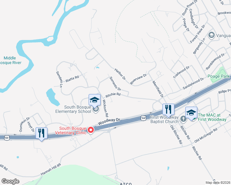 map of restaurants, bars, coffee shops, grocery stores, and more near 16008 Sorrento Drive in Woodway