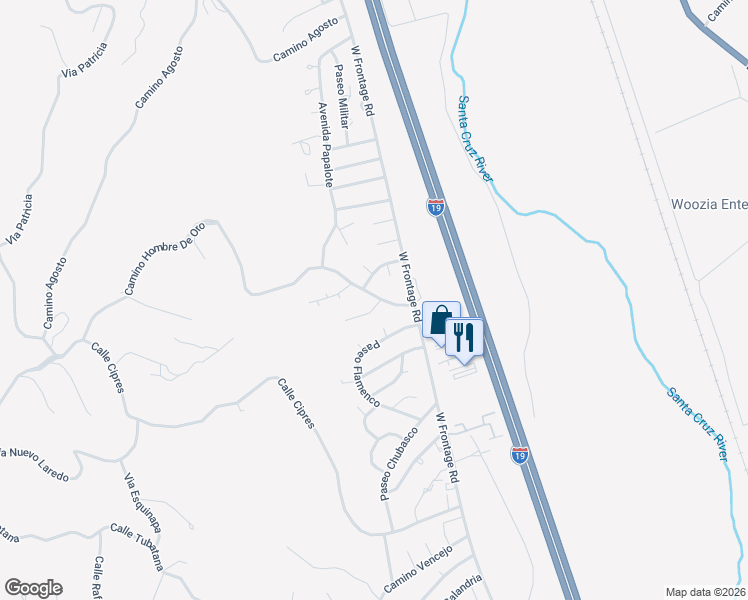 map of restaurants, bars, coffee shops, grocery stores, and more near 425 Camino Hombre De Oro in Rio Rico