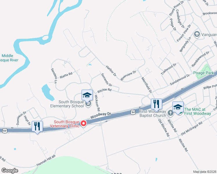 map of restaurants, bars, coffee shops, grocery stores, and more near 16008 Sorrento Drive in Woodway