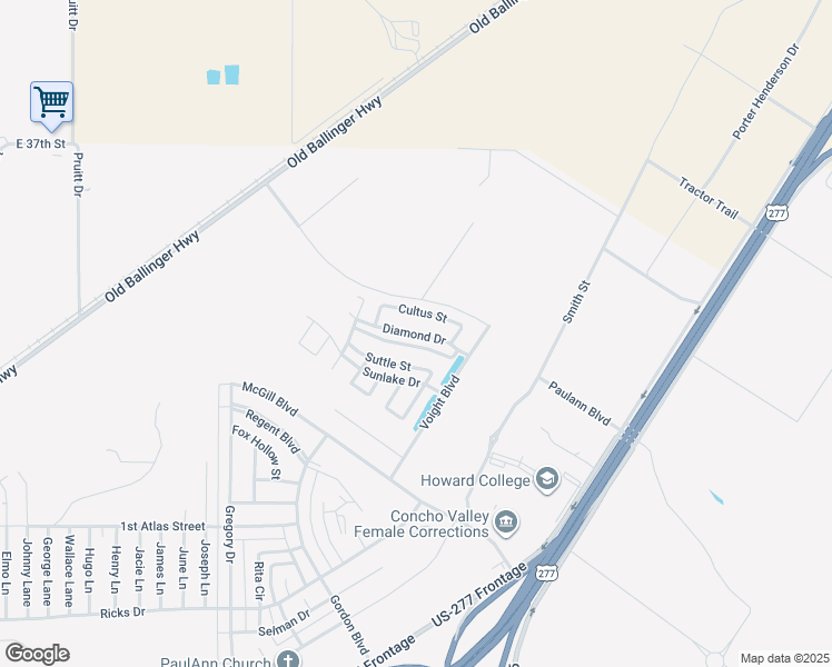 map of restaurants, bars, coffee shops, grocery stores, and more near Diamond Dr in San Angelo