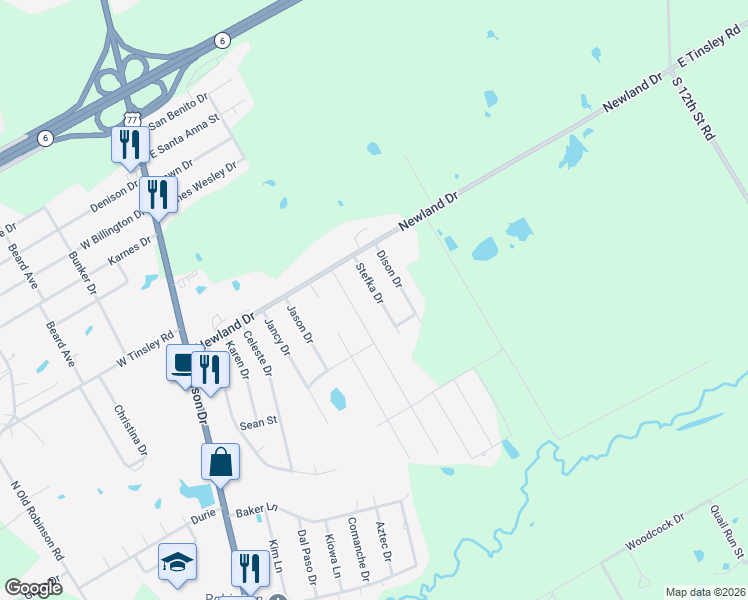 map of restaurants, bars, coffee shops, grocery stores, and more near 534 Stefka Drive in Robinson