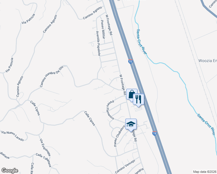 map of restaurants, bars, coffee shops, grocery stores, and more near 425 Camino Hombre De Oro in Rio Rico