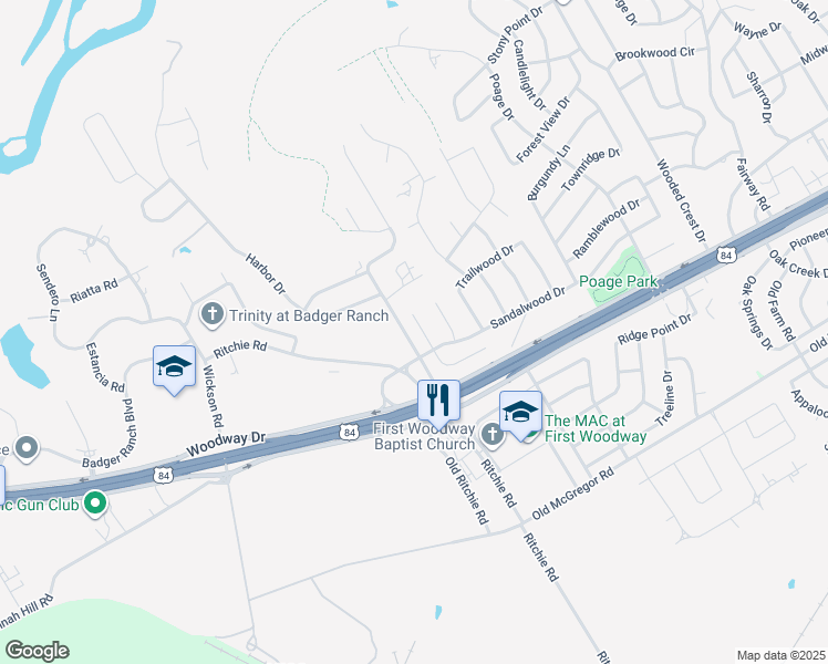 map of restaurants, bars, coffee shops, grocery stores, and more near 304 Westlane Circle in Woodway