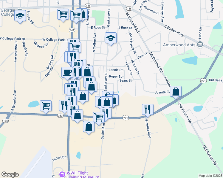 map of restaurants, bars, coffee shops, grocery stores, and more near 1359 Fleetwood Circle in Douglas