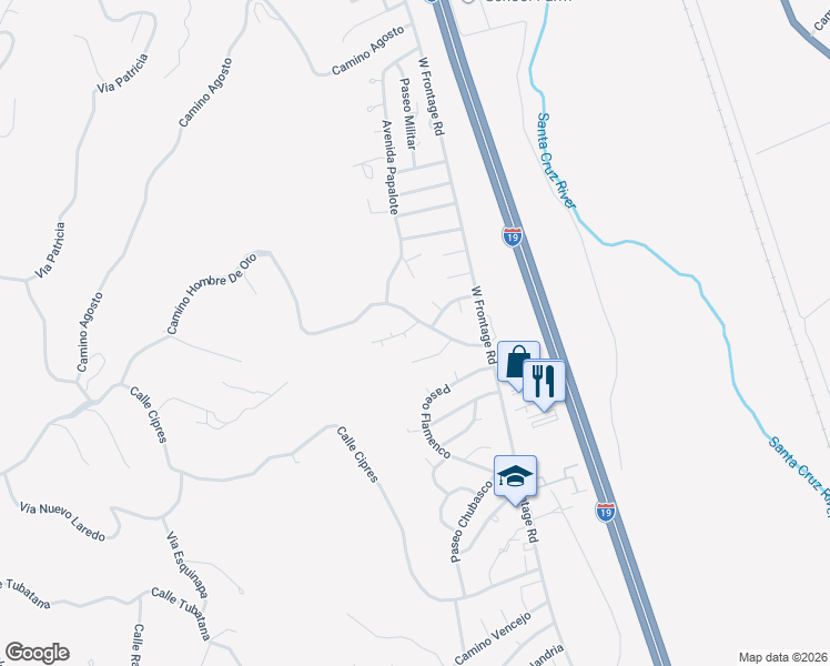 map of restaurants, bars, coffee shops, grocery stores, and more near 425 Camino Hombre De Oro in Rio Rico