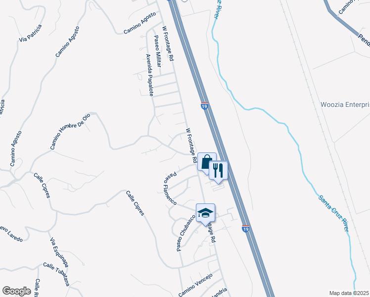 map of restaurants, bars, coffee shops, grocery stores, and more near 1284 West Frontage Road in Rio Rico