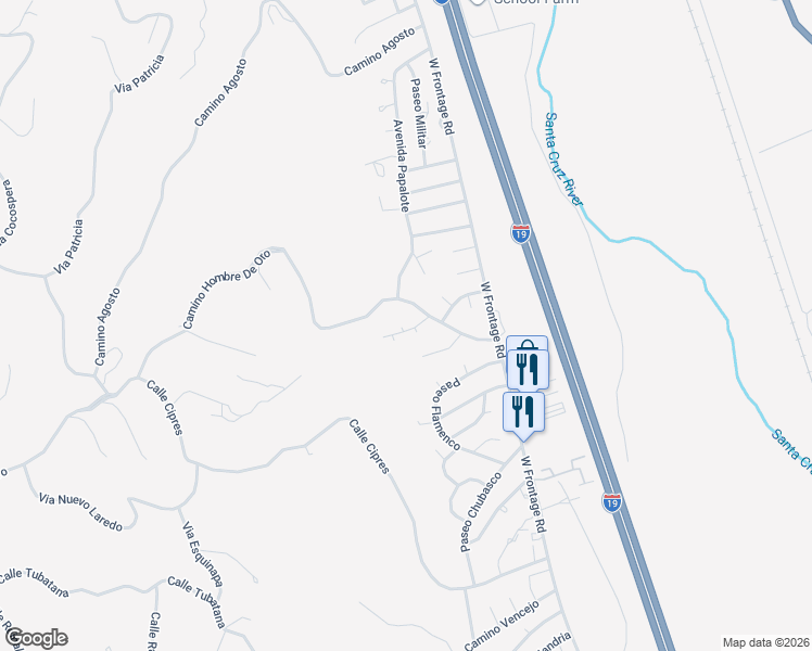 map of restaurants, bars, coffee shops, grocery stores, and more near 474 Alondra Court in Rio Rico
